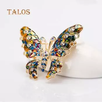 Бабочка Кристалл Камень Красочная Металлическая Нагрудная Брошь Булавка Модные Ювелирные Изделия Женский Подарок