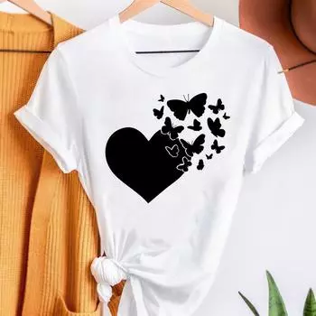 Бабочка Love Heart Trend 90-х годов Одежда Повседневная футболка с короткими рукавами и принтом Летняя модная футболка Женская женская футболка с графикой S
