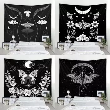 Бабочка Луна Звездное небо Подвесной Ткань Офис Гостиная Гобелен Домашний Настенный Декор Гобелен 100x75cm