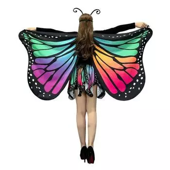 Бабочка накидка женская 3D цифровая печатная бабочка узор шаль с юбкой удобная бабочка крылья шаль для вечеринок на Хэллоуин M разноцветный