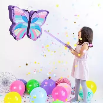 Бабочка Пиньята Детская пиньята с веревочкой и палочкой, конфетти с завязанными глазами для девочек, интерактивные принадлежности для дня рождения, реквизит для фотосъемки, держатель для конфет фиолетовый