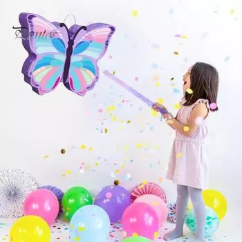 Бабочка Пиньята Детская пиньята с веревочкой и палочкой, конфетти с завязанными глазами для девочек, интерактивные принадлежности для дня рождения, реквизит для фотосъемки, держатель для конфет фиолетовый