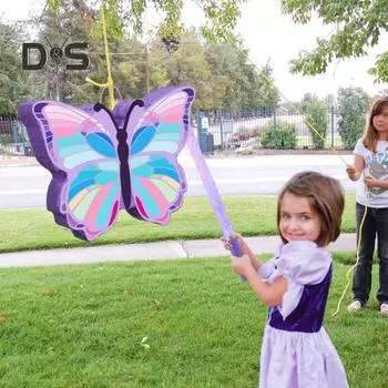 Бабочка Пиньята Детская пиньята с веревочкой и палочкой, конфетти с завязанными глазами для девочек, интерактивные принадлежности для дня рождения, реквизит для фотосъемки, держатель для конфет фиолетовый