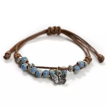 Бабочка ручной работы Керамический треснувший лед Винтажные регулируемые браслеты Эластичный шнур Украшения в стиле бохо-шик Уникальный подарок H920