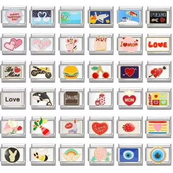 Бабочка Сердце Дьявол Глаза Цветок Квадратные Бусины подходят Итальянские Очаровательные Звенья 9 мм Браслет Из Нержавеющей Стали Ювелирные Изделия DIY Изготовление Stainless Steel