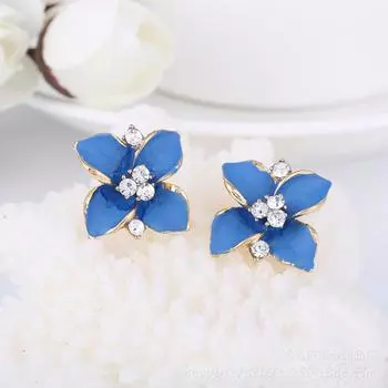 Бабочка синяя матовая капля масла камелия кристалл горный хрусталь модный не имеет отверстий для ушей