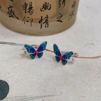 Бабочка Танец бабочка ушные клипсы для женщин ретро этнический стиль эмаль серьги подарок новый китайский стиль