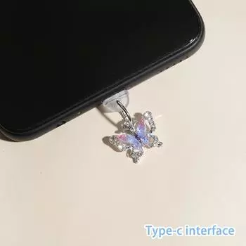 Бабочка телефон пылезащитная заглушка подвесной орнамент мобильный кулон украшение для телефона аксессуары для порта Type-C/Micro Usb пылезащитная заглушка
