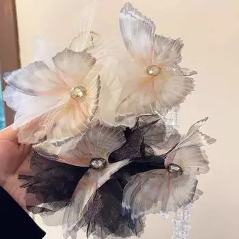 Бабочка Темперамент Новый Китайский Стиль Цветок Кисточка Зажим Зажим Для Девочек Женская Мода Высокого Класса Чувство Акула Зажим Для Волос Коготь бежевый