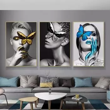 Бабочка Женщина Абстрактная Настенная Картина Холст Картины Плакат Принт Настенные Художественные Фотографии Украшение Гостиной 21*30cm