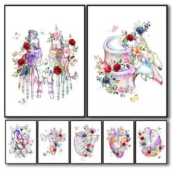 Бабочки Цветы Анатомия органов человека Плакат Печать Медицинская Скандинавская Картина на холсте Настенные картины Декор больничной клиники 21x30cm No Framed