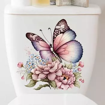 Бабочки Растения Цветы Наклейка На Стену Туалет Декор Наклейки Самоклеящиеся Настенные Наклейки разноцветный
