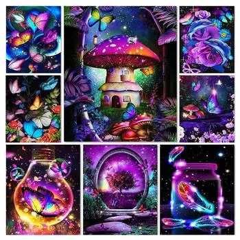 Бабочки Животные Круглые Алмазные Картины Вышивка 5d Круглая Алмазная Мозаика Пейзаж Картина Стразами Главная Full Round 20x30CM