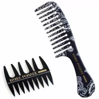 Babro Pomade Mesh Comb Wide Comb Comb Paisley 2 Piece Set Coarse Comb Barber & (Военно-морской узор)