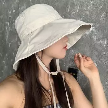 Бабушка Чэнь, милый характер, быстросохнущая рыбацкая шляпа, детский бант, большие поля, солнцезащитный козырек от ультрафиолета и солнцезащитная шляпа. Average Size (54-58cm)