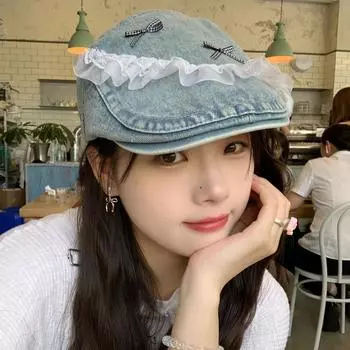Бабушка Чэнь, ретро-бантик, кружевная джинсовая шляпа, детская, стираная, художественная, универсальная шляпа художника M56-58cm