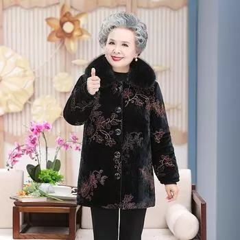 Бабушка носит хлопковое стеганое пальто для женщин среднего возраста, зимние парки, толстая теплая бархатная куртка, верхняя одежда XXXL