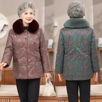 Бабушка зимняя бархатная одежда цвета новых хлопковых стеганых курток, мать иностранного стиля модный меховой воротник утолщенный теплый хлопковый стеганый костюм XL recommended weight 90-110