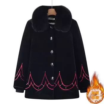 Бабушка зимняя бархатная ватная одежда для пожилых женщин флисовое утолщенное пальто для матери ватная одежда для жены теплая ватная куртка XL (recommended 80-52.5 kg) бордовый