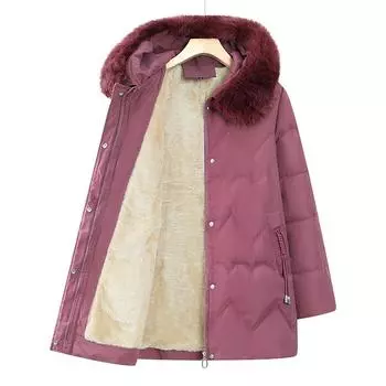 Бабушка зимняя куртка на хлопковой подкладке куртка из бархата среднего возраста средняя и длинная с капюшоном одежда на хлопковой подкладке иностранный стиль волосы матери универсальный прилив XL -- recommended 90-57.5kg