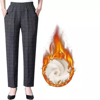 Бабушкины брюки, брюки для женщин среднего и пожилого возраста, весна и осень. Длинные брюки для мамы, костюм с утолщенными брюками из фланели для пожилых людей XXXL чёрный