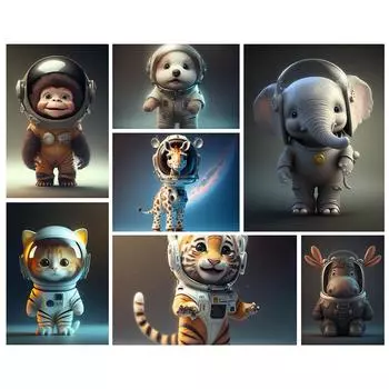 Набор из 10 детенышей животных-астронавтов, симпатичных собак Pixar, художественный постер, печать, мультфильм, Hd, современная картина на холсте, детская комната, домашний декор 20x20cm No Frame