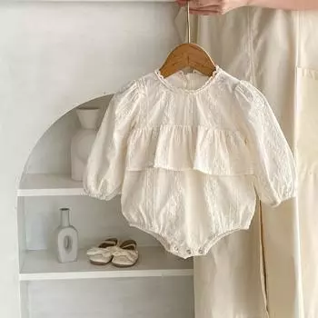 Baby autumn spring long sleeve jumpsuit infant lace embroidered clothes baby girl solid color romper bafanou 22382 66cm(3-6M) бежевый