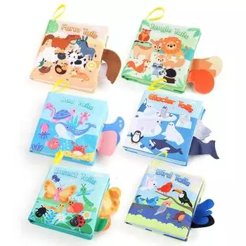 Baby Baby Tail Cloth Book Set 6 Themed Animals Sea, Land And Air Palm Book Early Education Toys Support labeling, with cross-border qualification