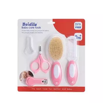 Baby Beauty 5-piece set Nail clipper comb Nose suction Scissors Tweezers Finger toothbrush thermometer Newborn care supplies синий