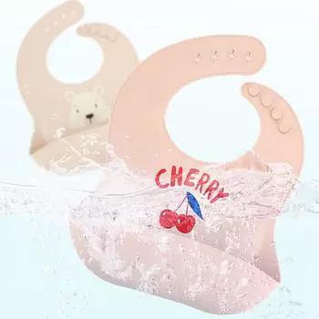 Baby Bibs Ins Style Print Waterproof Soft Silicone Baby Feeding Stuff Cute Pattern Kids Girl Boy Toddler Adjustable Children Bib вишня