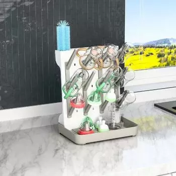 Baby Bottle Drying Rack with Stable Base Multi-Layer Design Space Saving Vertical Bottle Drying Rack Drain Tray синий