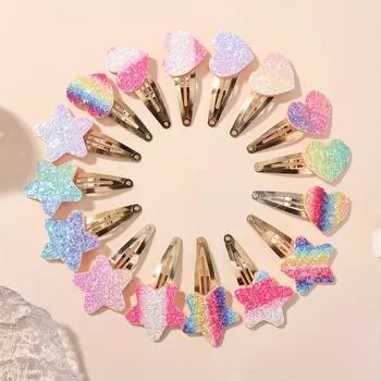BABY BOWS 16Pcs/set Glitter Rainbow Heart Star BB Handmade Hair Clips for Girls Hairpins Barrettes Headwear Hair Accessories