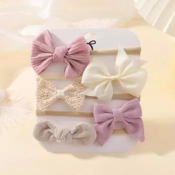 BABY BOWS 5Pcs Baby Flower Lace Bow Headband Elastic Nylon Newborn Head Band for Girl Infant Toddler Soft Hair Accessories Set