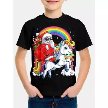 Baby Boys Clothing T-shirty Korean Christmas Santa Riding Unicorn Children s Clothes Kids Spring Clothes T-shirt for a Boy 5-6Y