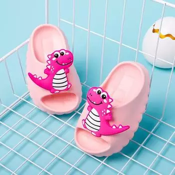 Baby Boys Cute Cartoon Dinosaur Open-toe Children Slippers Simple Solid Color 2024 Summer New Kids Fashion Girls Beach Shoes PU 150(Inner 14cm) зелёный