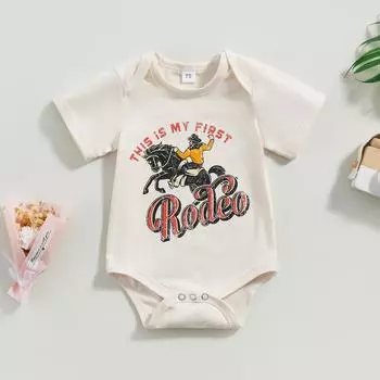 Baby Boys Summer Casual Romper Short Sleeve O Neck Letter Horse Print Loose Playsuit 0-3 Months абрикосовый