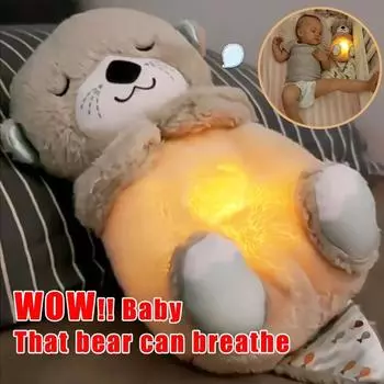 Baby Breath Baby Bear успокаивает выдру, плюшевая игрушка, кукла, детская успокаивающая музыка, компаньон для сна, звук и свет, кукла, игрушка, подарки Gray Otter