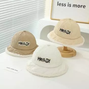 Baby bucket hat autumn and winter stickers Hello! Super cute ear protector hat infant and toddler travel warm hat tide 44-48CM is suitable for about 6-24 months хаки