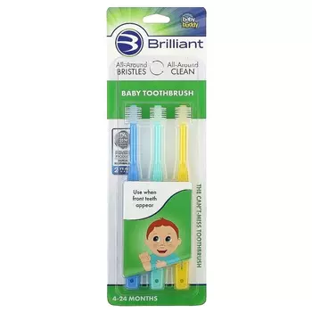 Baby Buddy, brilliant, infant toothbrush, 4-24 months, blue, mint, yellow, 3 toothbrushes