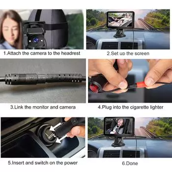 Baby Car Camera, 7 Back Seat Baby Car Mirror with Night Vision, Wide Crystal Clear View, Aimed at чёрный