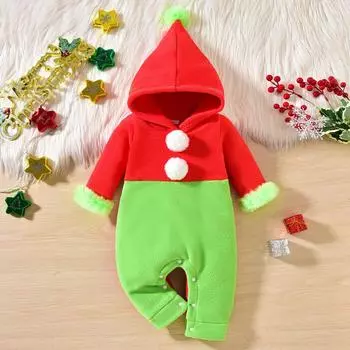 Baby Christmas Party Patchwork Romper Costume 12M красный