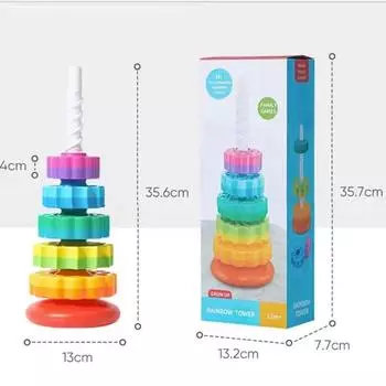 Baby cognition rainbow spinning tower toy funny Montessori early education geometric ring stacking block Sensory Toy for Toddler