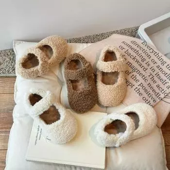 Baby Cotton Shoes Kids Ankle Warped Thick Warm Plush Fur Shoes Girls Moccasin Shoes Anti-Slippery Autumn Winter 2024 New 21 бежевый