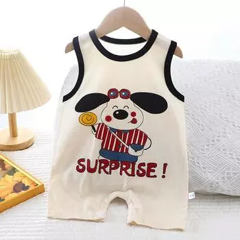 Baby crawling clothes made of pure cotton summer Korean version for boys and girls, thin vest for girls, children s jumpsuit 59 чёрный