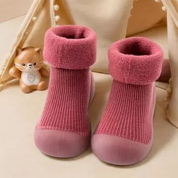 Детские тапочки для ползания, первые туфли для ходьбы, нескользящие плюшевые пинетки для малышей, мягкие носки для дома и ползания 18 синий