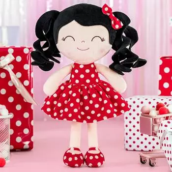 Baby Dolls PlushToy Curly Hair Doll New Design Polka Dots Toys 30cm Red красный
