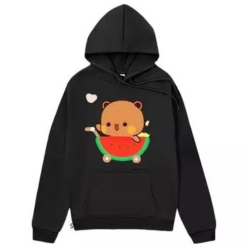 Baby Dudu InThe Watermelon Cart Толстовки для женщин и девочек Толстовка с рисунком медведя панды Kawaii Cute Clothing Y2k Streetwear S