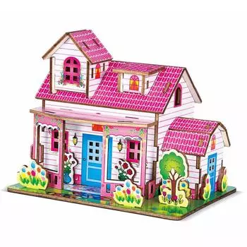 Baby Educational Toys Handmade DIY Wooden Puzzle Villa House Cottage 3D Model Desktop Ornament
