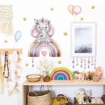Baby Elephant Balloon Star Cartoon Wall Sticker Living Room Children s Room Decorative Wall Sticker B