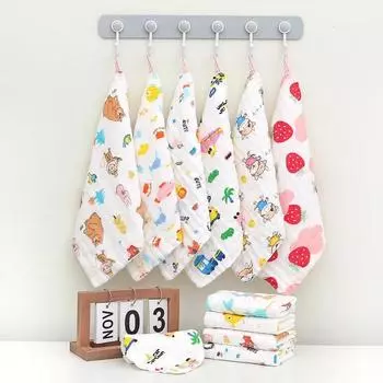 Baby face towel, pure cotton high-density cotton baby face towel, cartoon gauze saliva towel, printed handkerchief 30x30cm